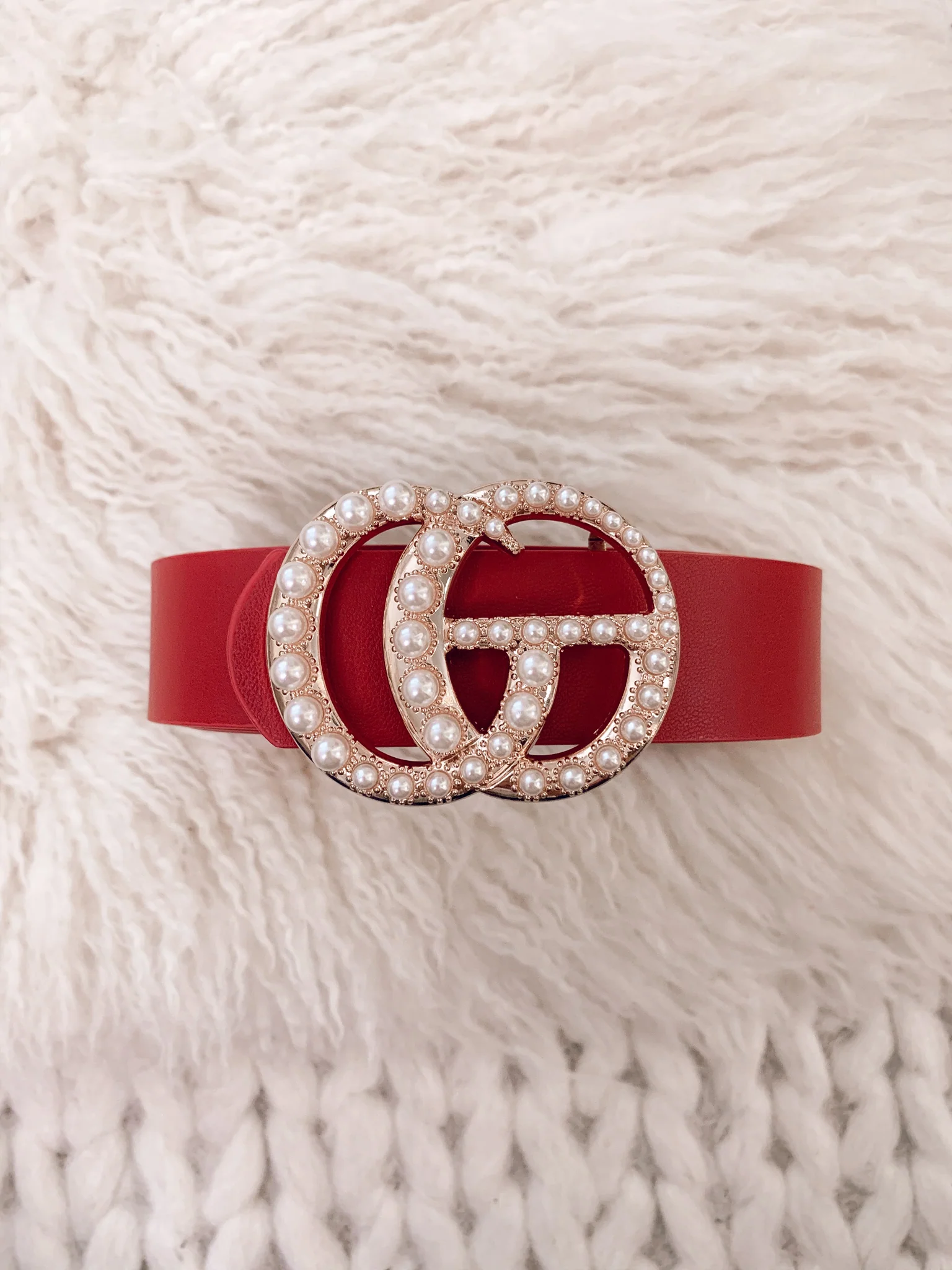 Lexie Belt w/ Pearls in Black, Cognac, Nude, & Red - Image 4